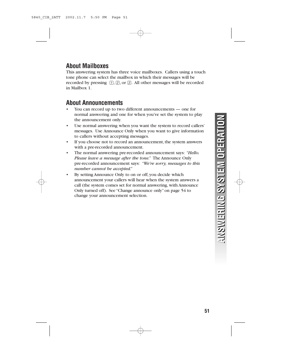 About mailboxes, About announcements | AT&T 5830 User Manual | Page 54 / 95