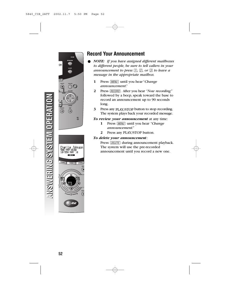 Record your announcement | AT&T 5830 User Manual | Page 55 / 95