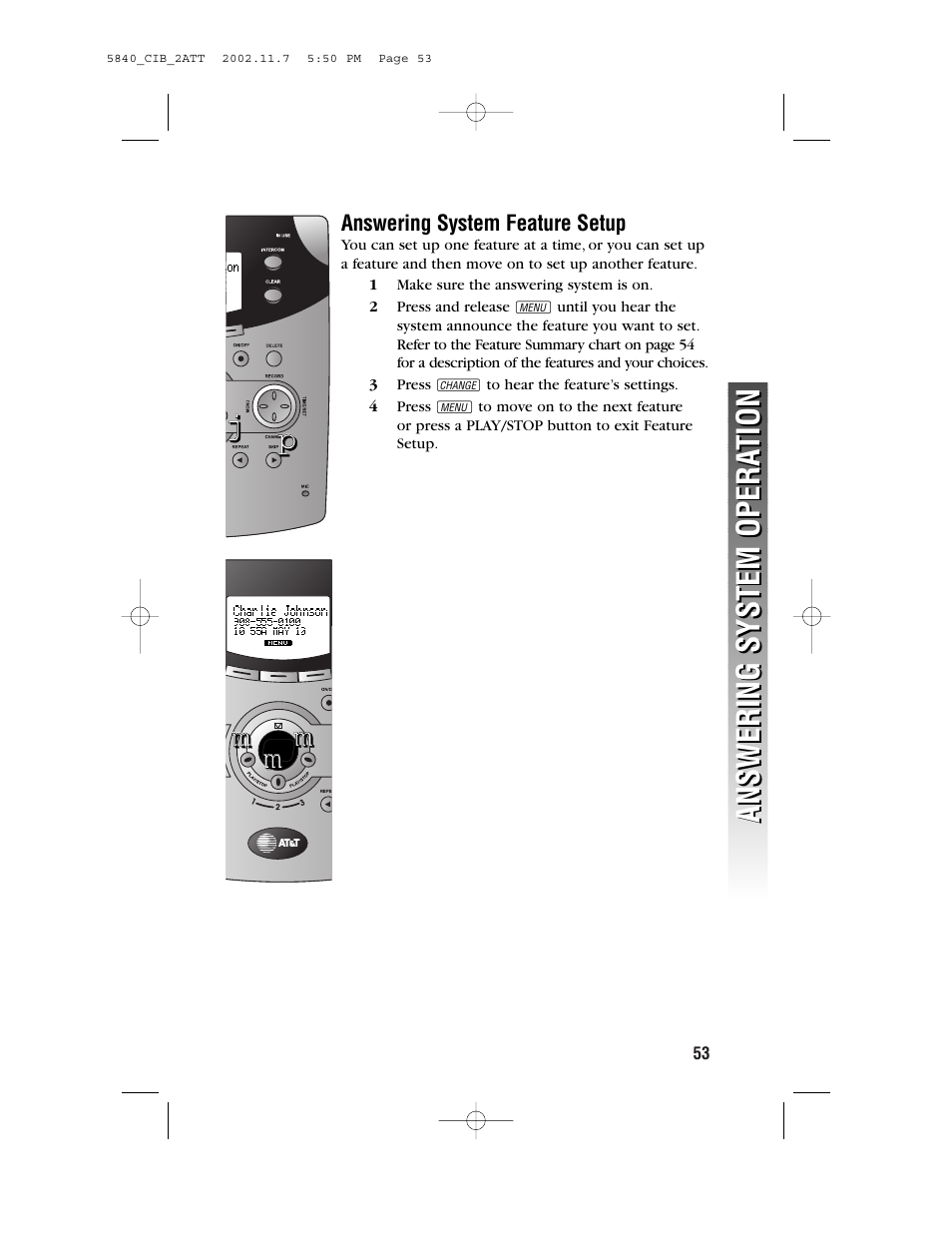Answering system feature setup | AT&T 5830 User Manual | Page 56 / 95