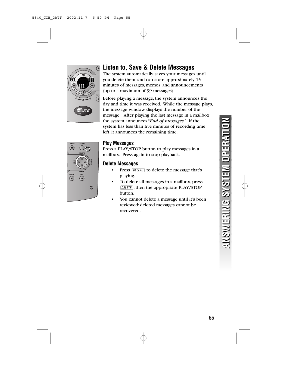 Listen to, save & delete messages | AT&T 5830 User Manual | Page 58 / 95