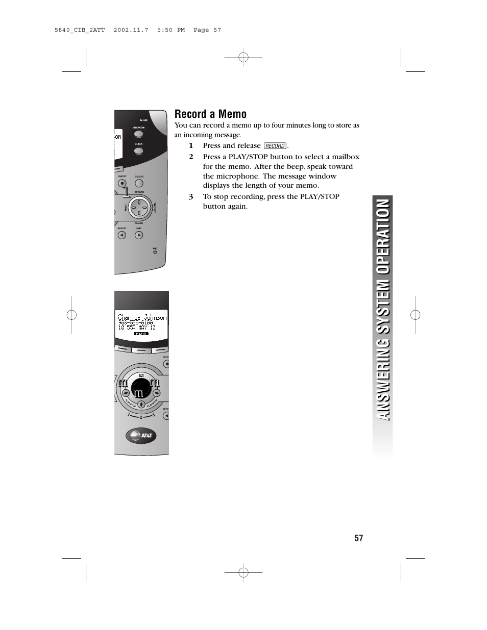 Record a memo | AT&T 5830 User Manual | Page 60 / 95