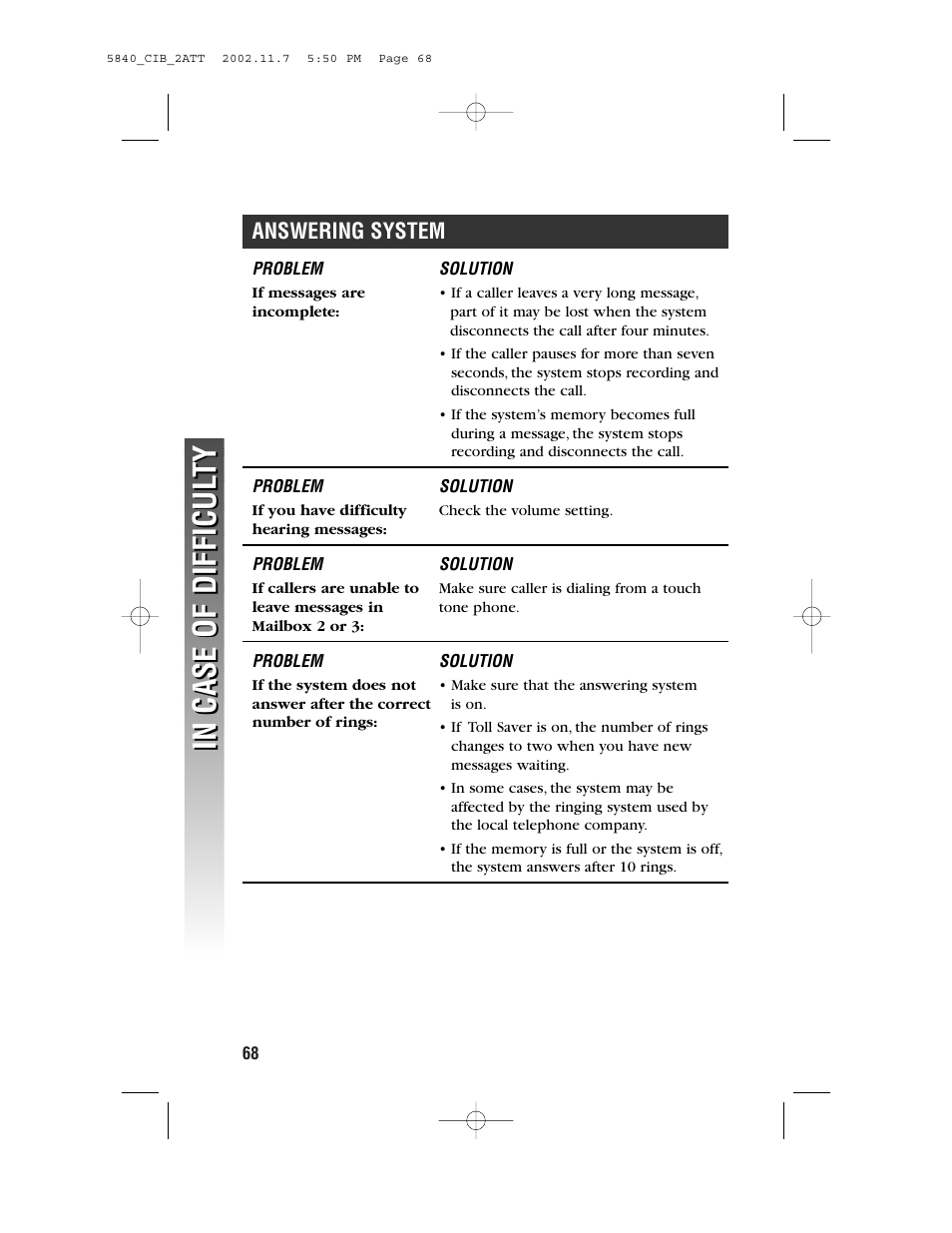 Answering system, If messages are incomplete, If you have difficulty hearing messages | AT&T 5830 User Manual | Page 71 / 95