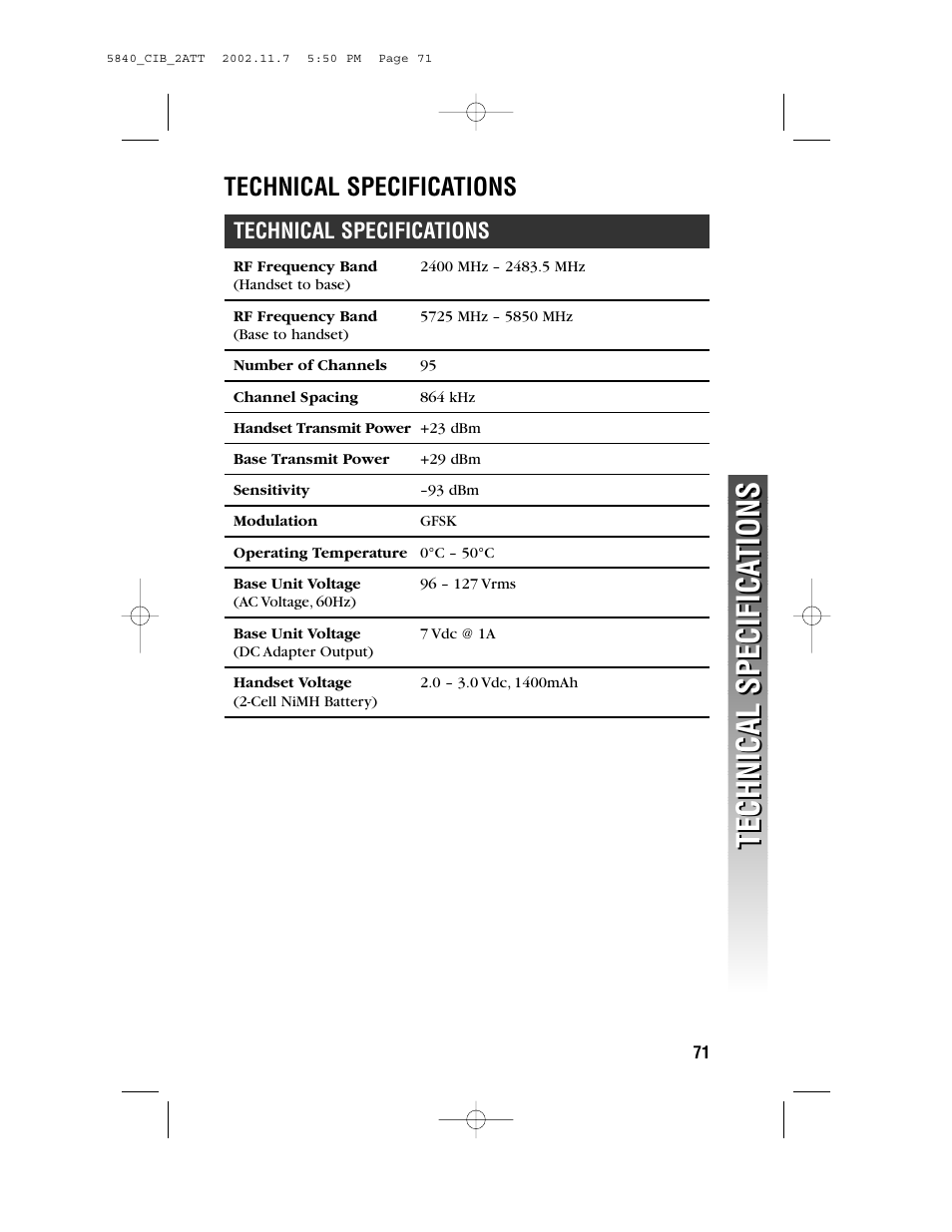 Technical specifications | AT&T 5830 User Manual | Page 74 / 95