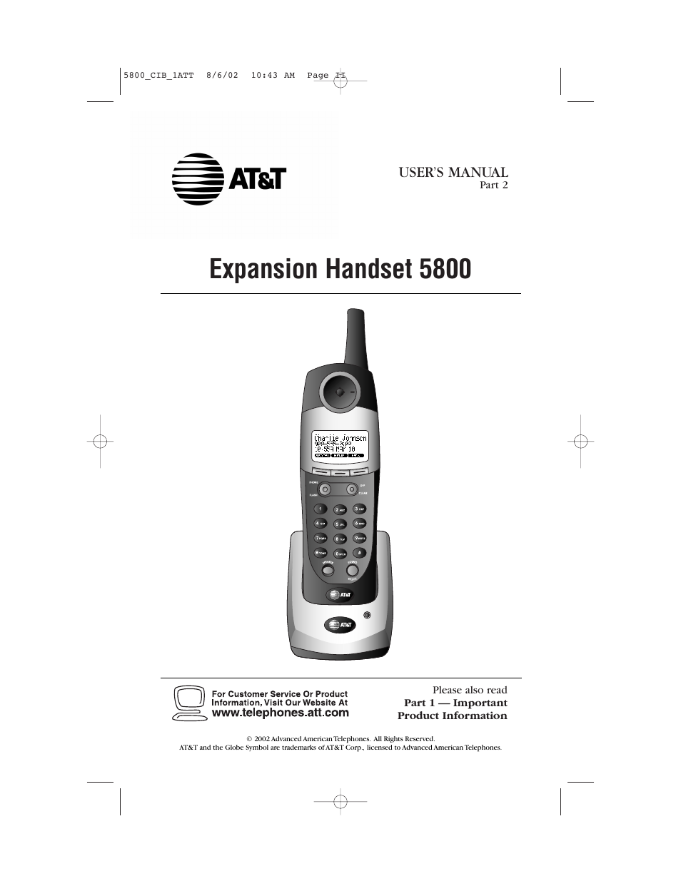 5800 manual, Expansion handset 5800, User’s manual | AT&T 5830 User Manual | Page 84 / 95