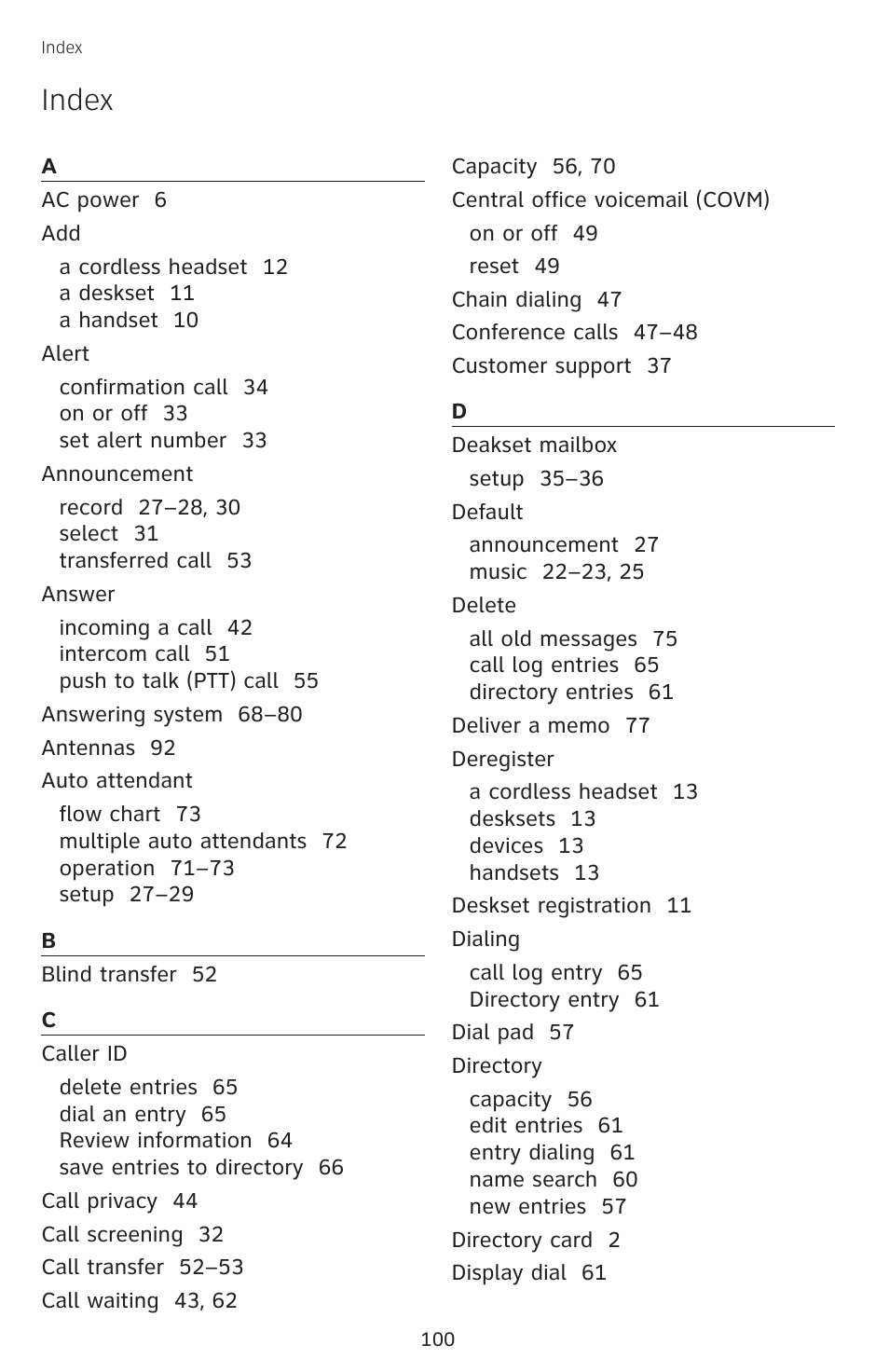 Index | AT&T SB67138 User Manual | Page 106 / 110