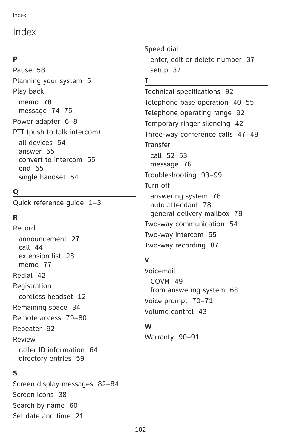 Index | AT&T SB67138 User Manual | Page 108 / 110