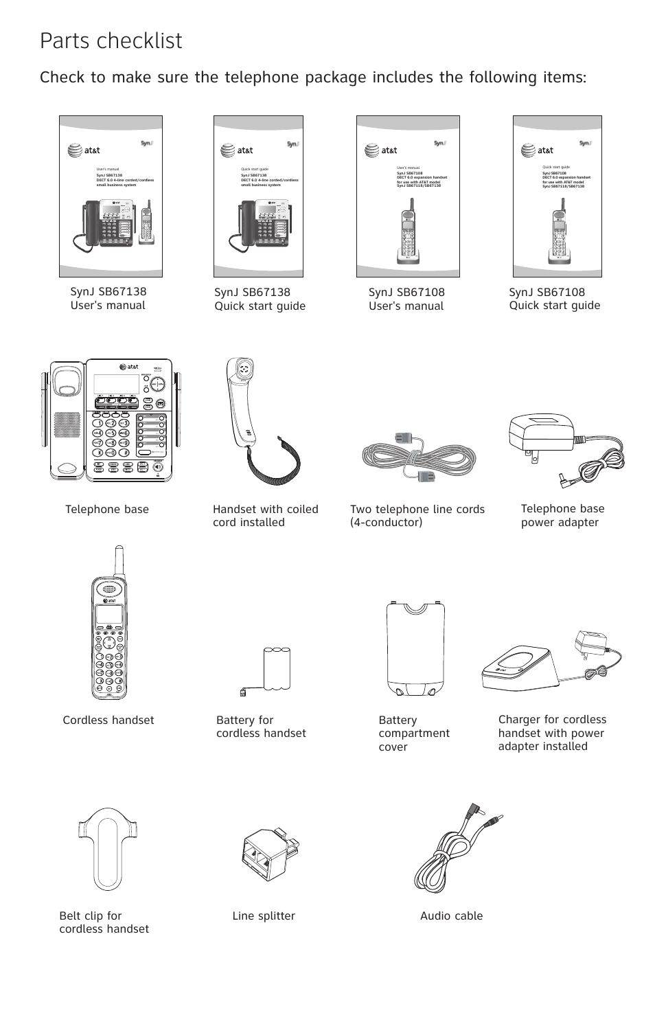 Parts checklist | AT&T SB67138 User Manual | Page 3 / 110