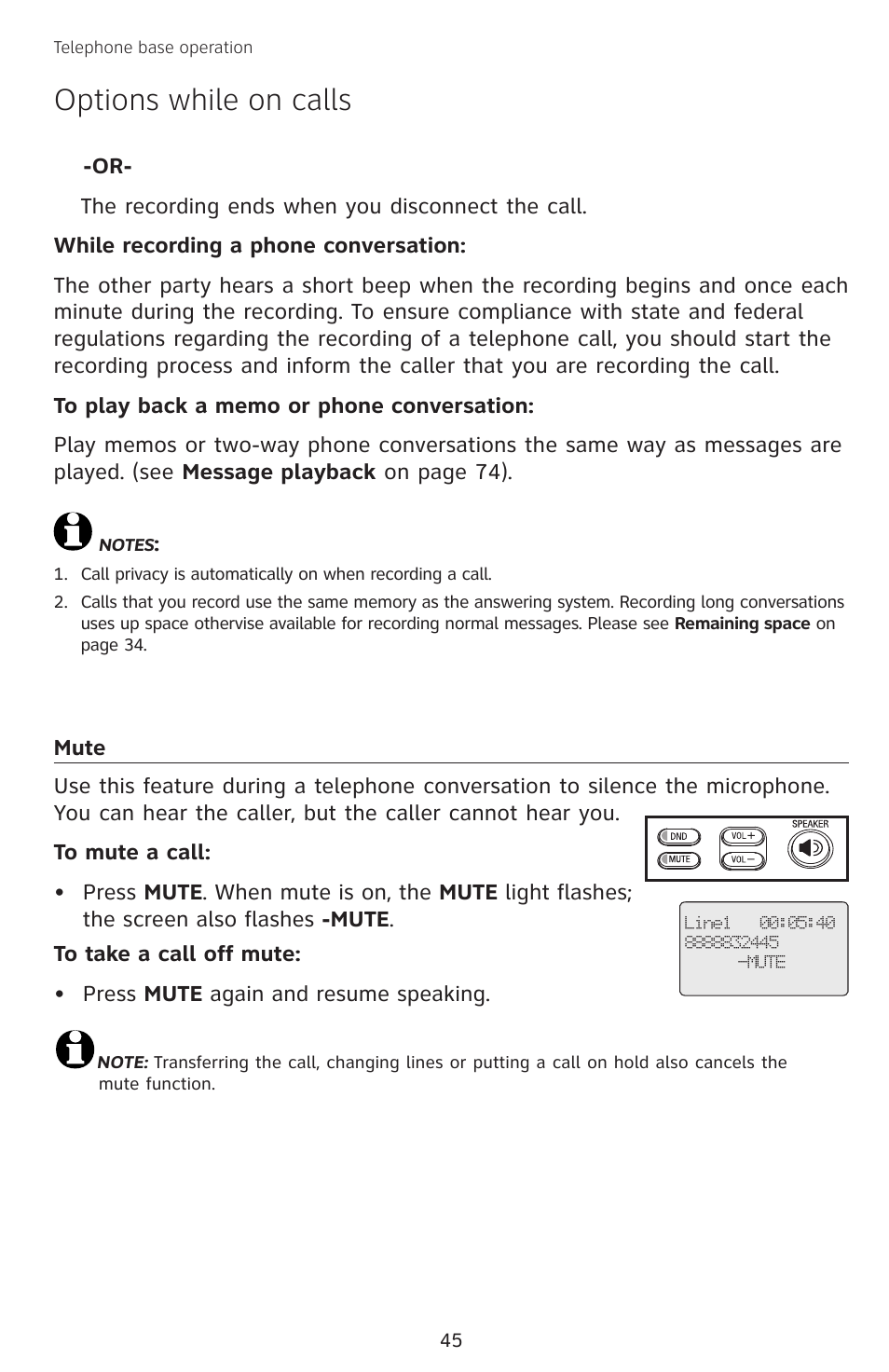 Mute, Options while on calls | AT&T SB67138 User Manual | Page 51 / 110