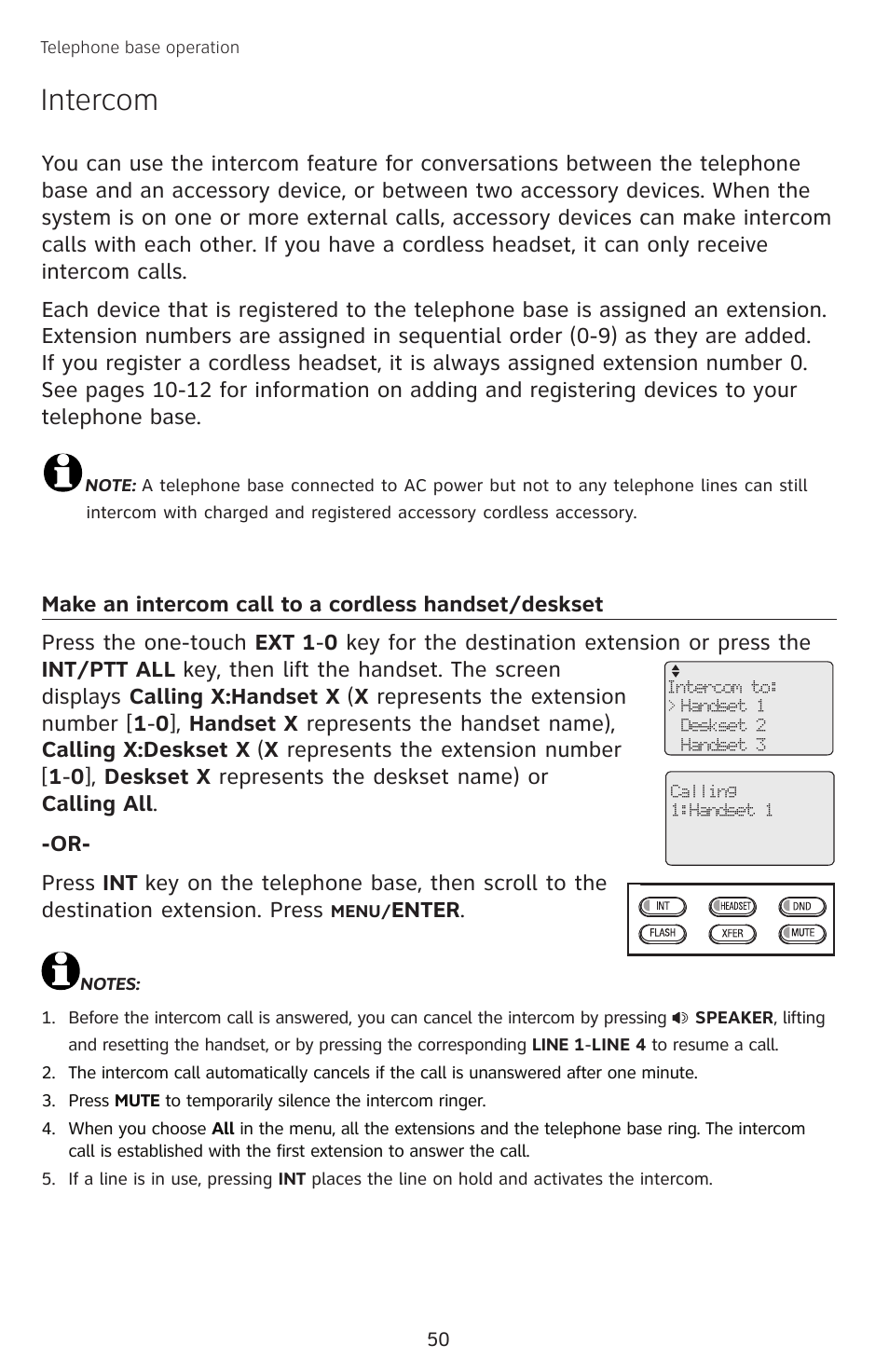 Intercom, Make an intercom call to a, Cordless handset/deskset | AT&T SB67138 User Manual | Page 56 / 110