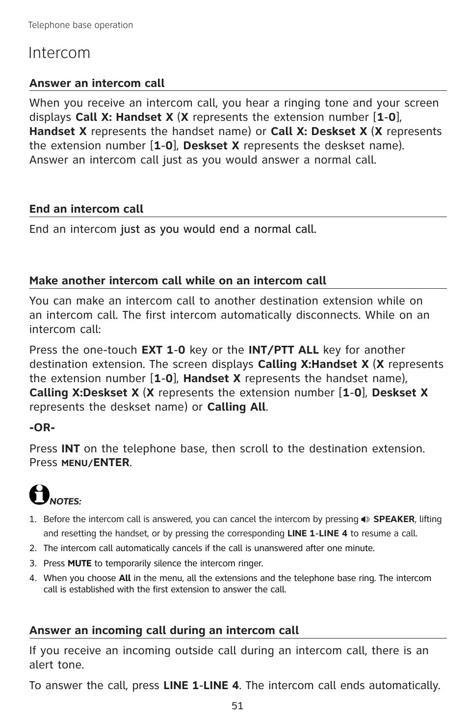 Answer an intercom call, End an intercom call, Answer an incoming call during an intercom call | On an intercom call, Answer an incoming call during, An intercom call, Intercom | AT&T SB67138 User Manual | Page 57 / 110