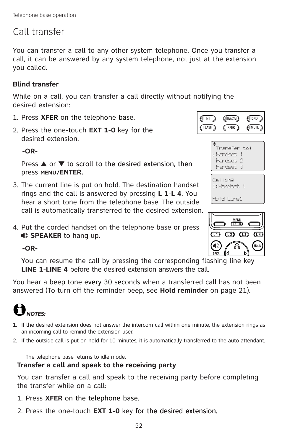 Call transfer, Blind transfer, Transfer a call and speak to the receiving party | Blind transfer transfer a call and speak to the, Receiving party | AT&T SB67138 User Manual | Page 58 / 110