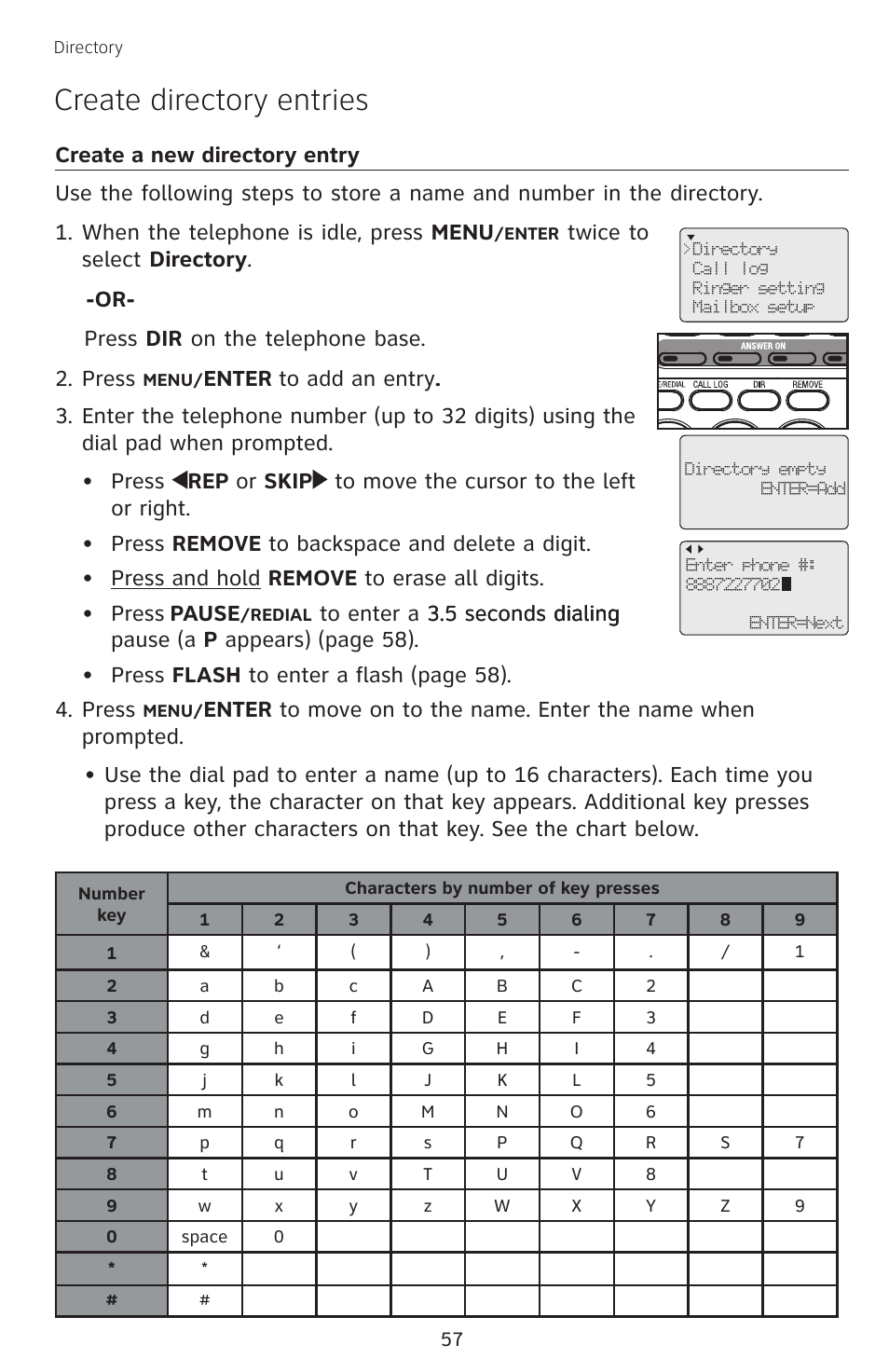 Create directory entries, Create a new directory entry, Pause | AT&T SB67138 User Manual | Page 63 / 110