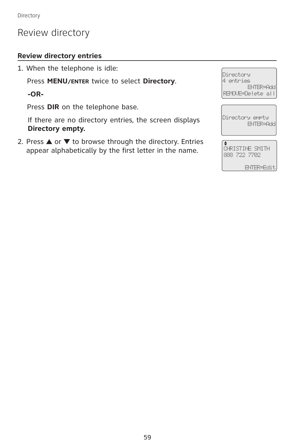 Review directory, Review directory entries | AT&T SB67138 User Manual | Page 65 / 110