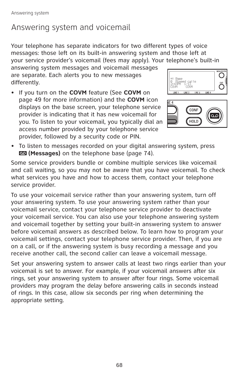 Answering system, Answering system and voicemail | AT&T SB67138 User Manual | Page 74 / 110