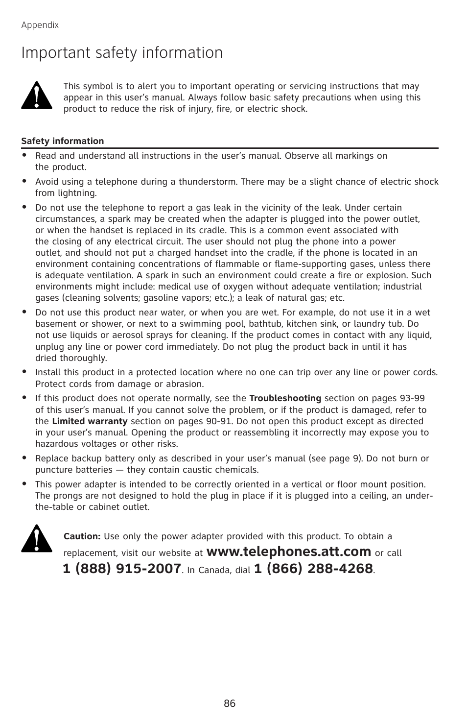 Important safety information | AT&T SB67138 User Manual | Page 92 / 110
