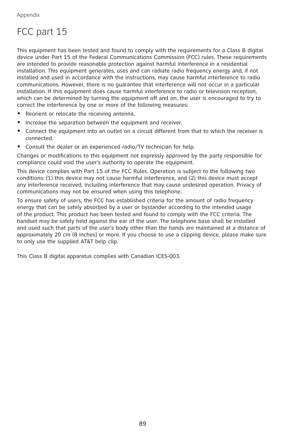 Fcc part 15 | AT&T SB67138 User Manual | Page 95 / 110