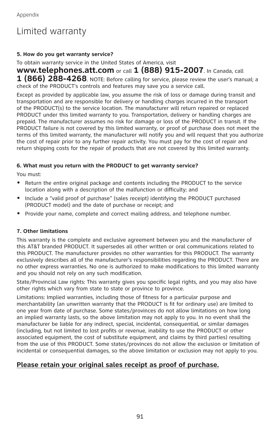 Limited warranty | AT&T SB67138 User Manual | Page 97 / 110