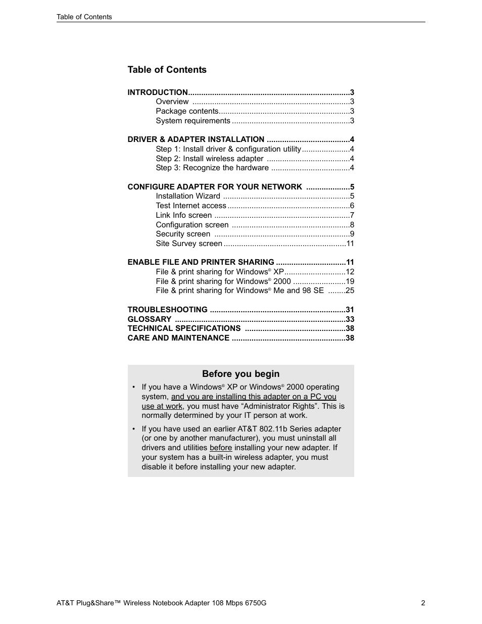 AT&T PLUG&SHARETM 6750G User Manual | Page 2 / 39