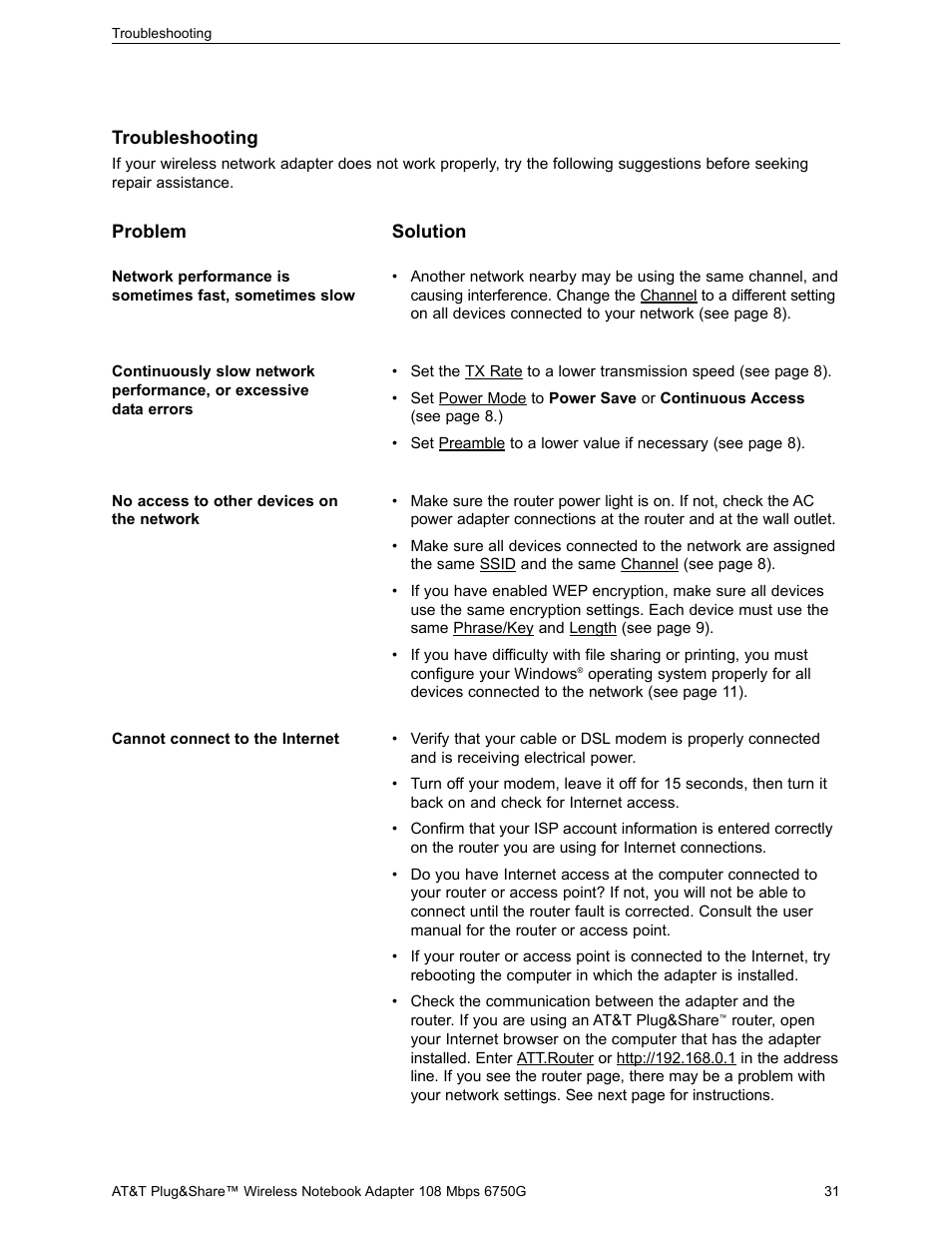 AT&T PLUG&SHARETM 6750G User Manual | Page 31 / 39