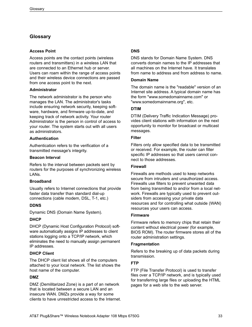 AT&T PLUG&SHARETM 6750G User Manual | Page 33 / 39