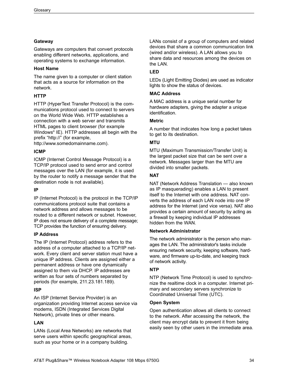 AT&T PLUG&SHARETM 6750G User Manual | Page 34 / 39