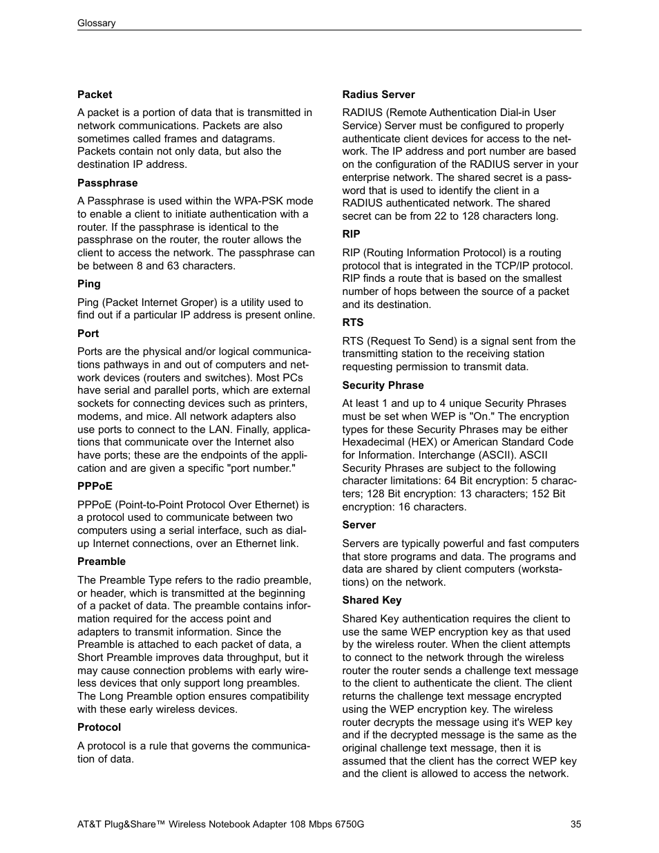 AT&T PLUG&SHARETM 6750G User Manual | Page 35 / 39