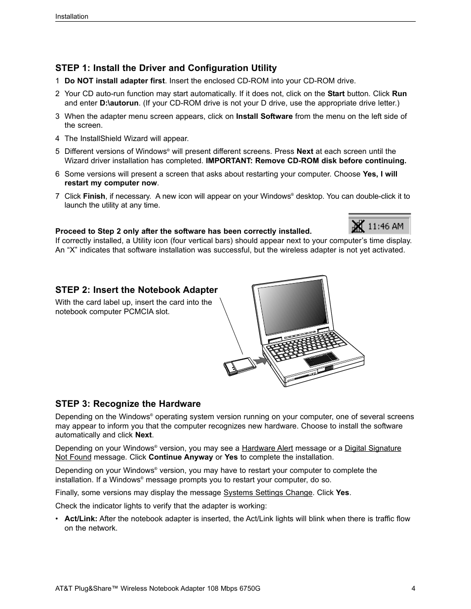 Step 3: recognize the hardware | AT&T PLUG&SHARETM 6750G User Manual | Page 4 / 39