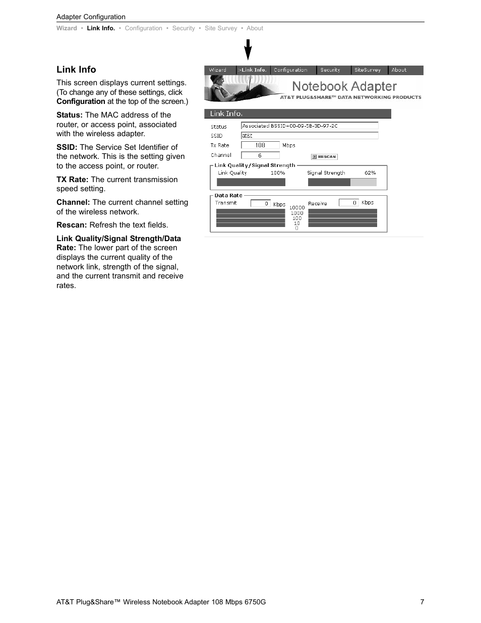 Link info | AT&T PLUG&SHARETM 6750G User Manual | Page 7 / 39