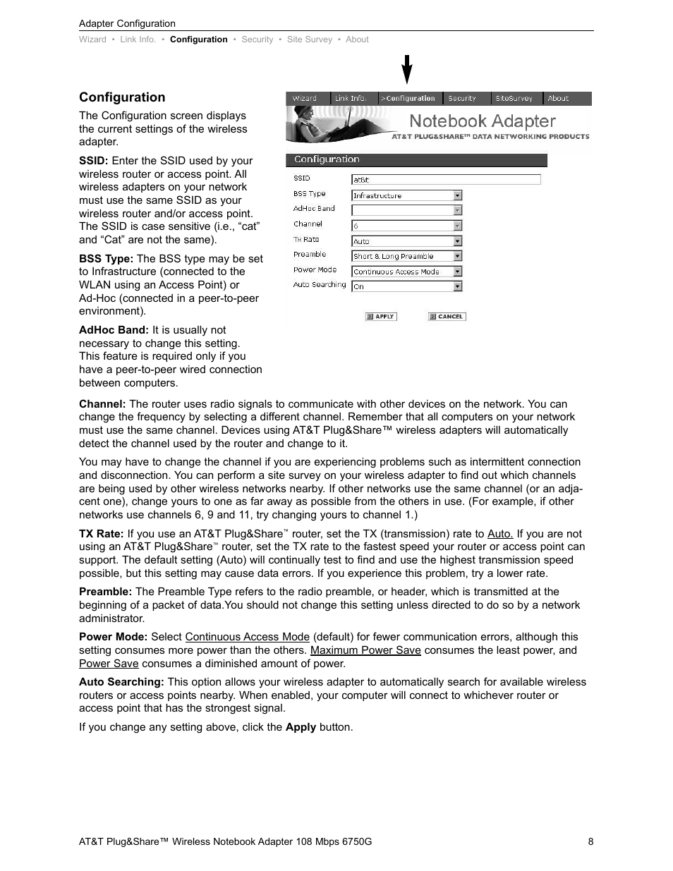 Configuration | AT&T PLUG&SHARETM 6750G User Manual | Page 8 / 39