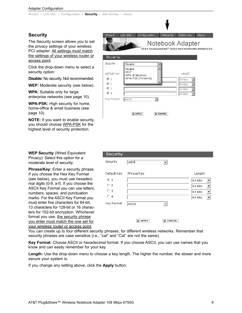 Security | AT&T PLUG&SHARETM 6750G User Manual | Page 9 / 39