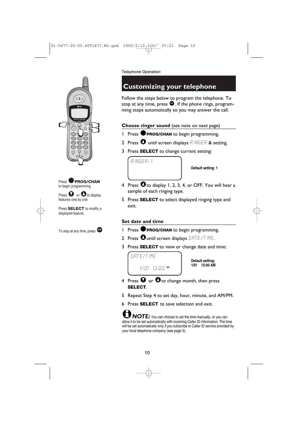 Ocustomizing your telephone | AT&T 1477/1177 User Manual | Page 12 / 47