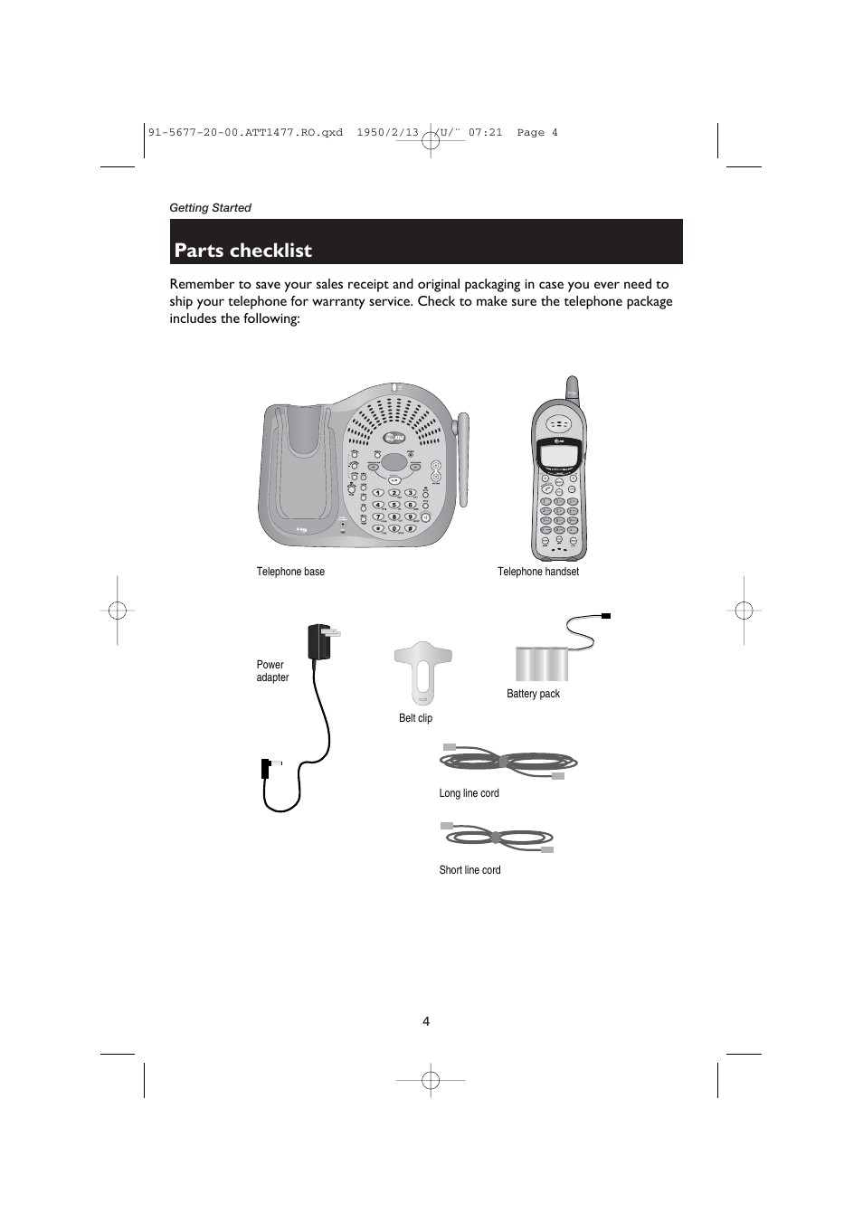 Parts checklist | AT&T 1477/1177 User Manual | Page 6 / 47