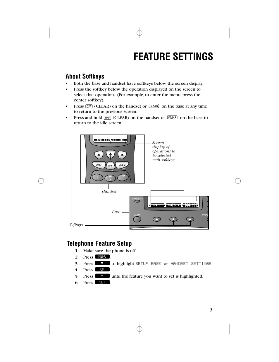 Feature settings, Telephone feature setup, About softkeys | AT&T 2462 User Manual | Page 10 / 50