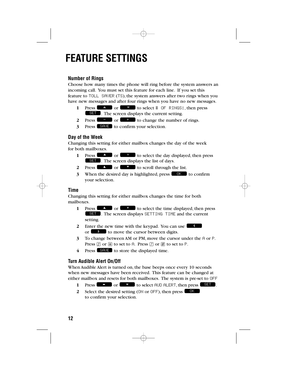 Feature settings | AT&T 2462 User Manual | Page 15 / 50