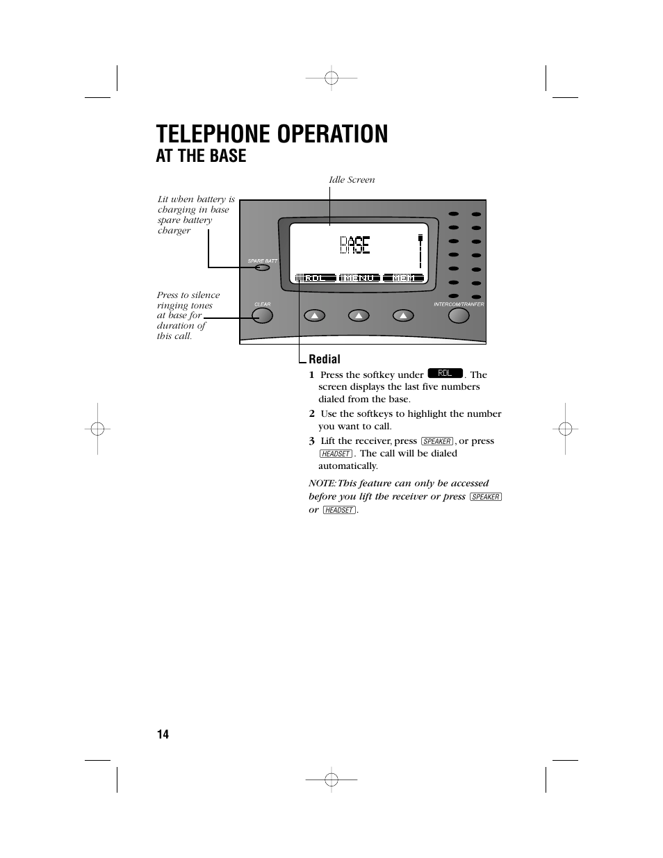Telephone operation, At the base | AT&T 2462 User Manual | Page 17 / 50