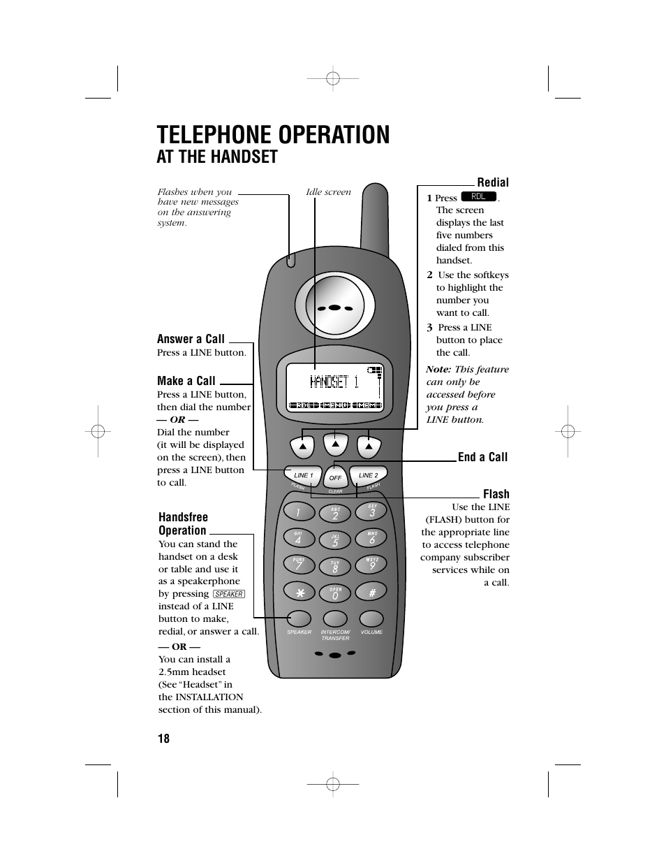 Telephone operation, At the handset | AT&T 2462 User Manual | Page 21 / 50