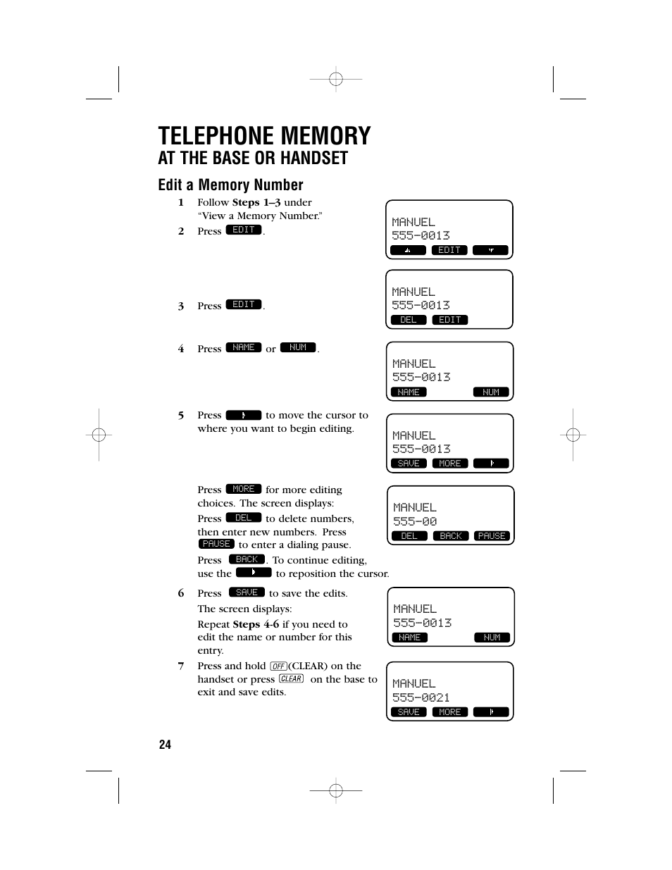 At the base or handset | AT&T 2462 User Manual | Page 27 / 50