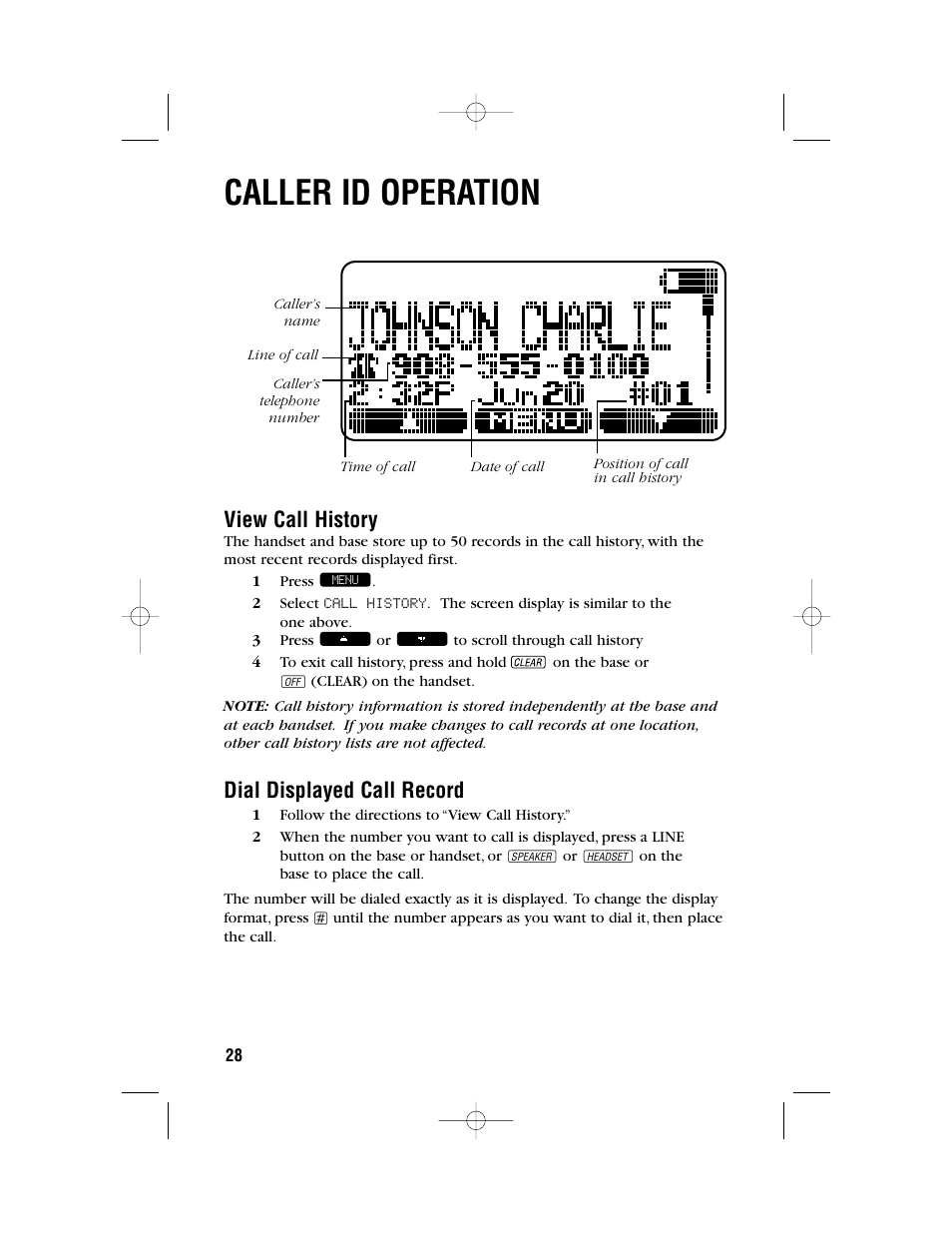Caller id operation, View call history, Dial displayed call record | AT&T 2462 User Manual | Page 31 / 50