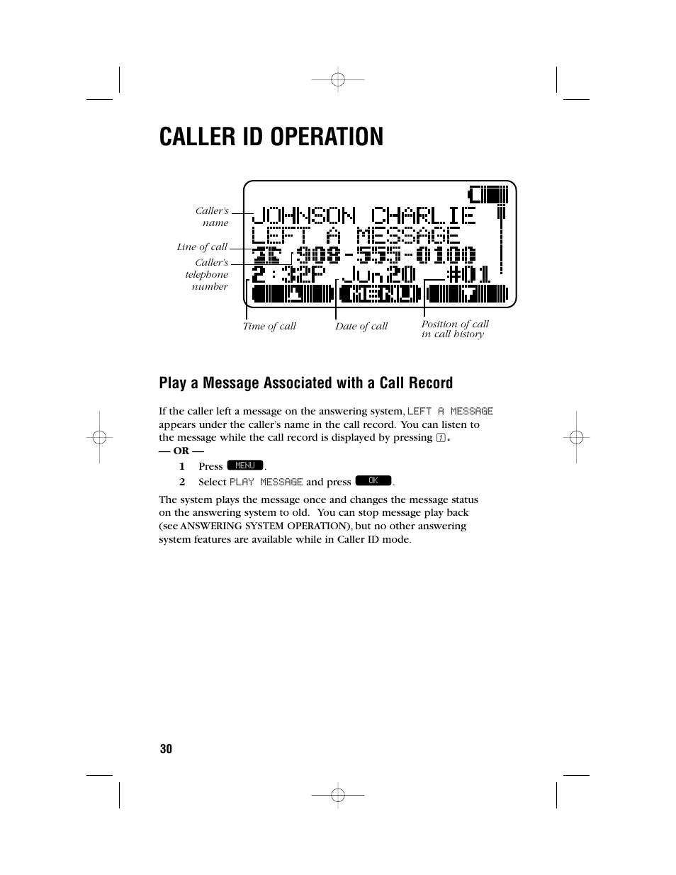 Caller id operation, Play a message associated with a call record | AT&T 2462 User Manual | Page 33 / 50