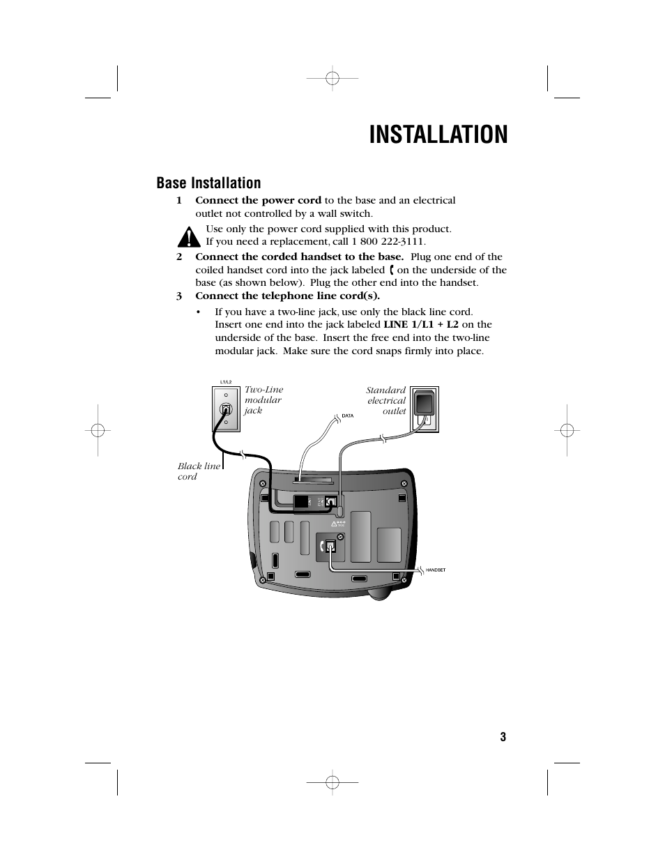 Installation, Base installation | AT&T 2462 User Manual | Page 6 / 50