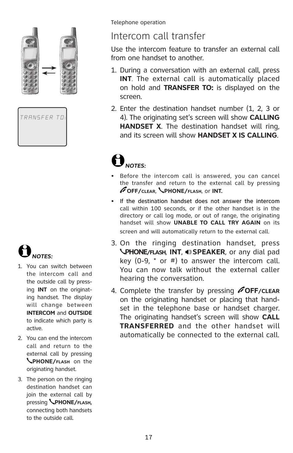 Intercom call transfer, On the ringing destination handset, press phone | AT&T E5913B User Manual | Page 20 / 70