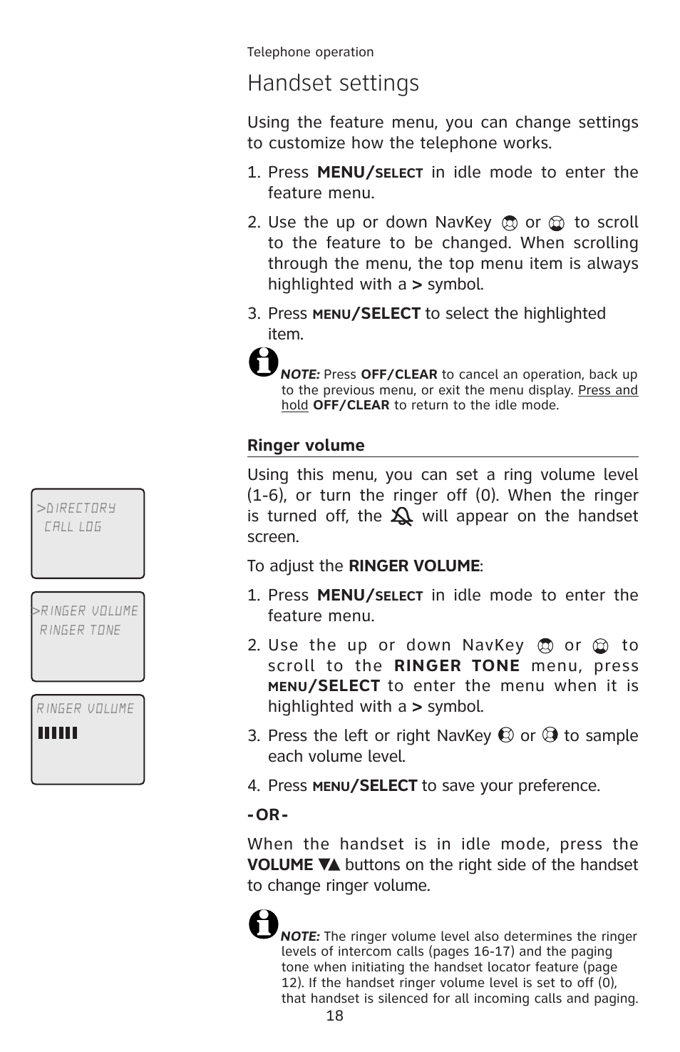 Handset settings, Ringer volume | AT&T E5913B User Manual | Page 21 / 70