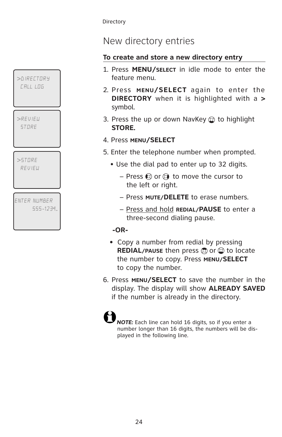 New directory entries, To create and store a new directory entry | AT&T E5913B User Manual | Page 27 / 70