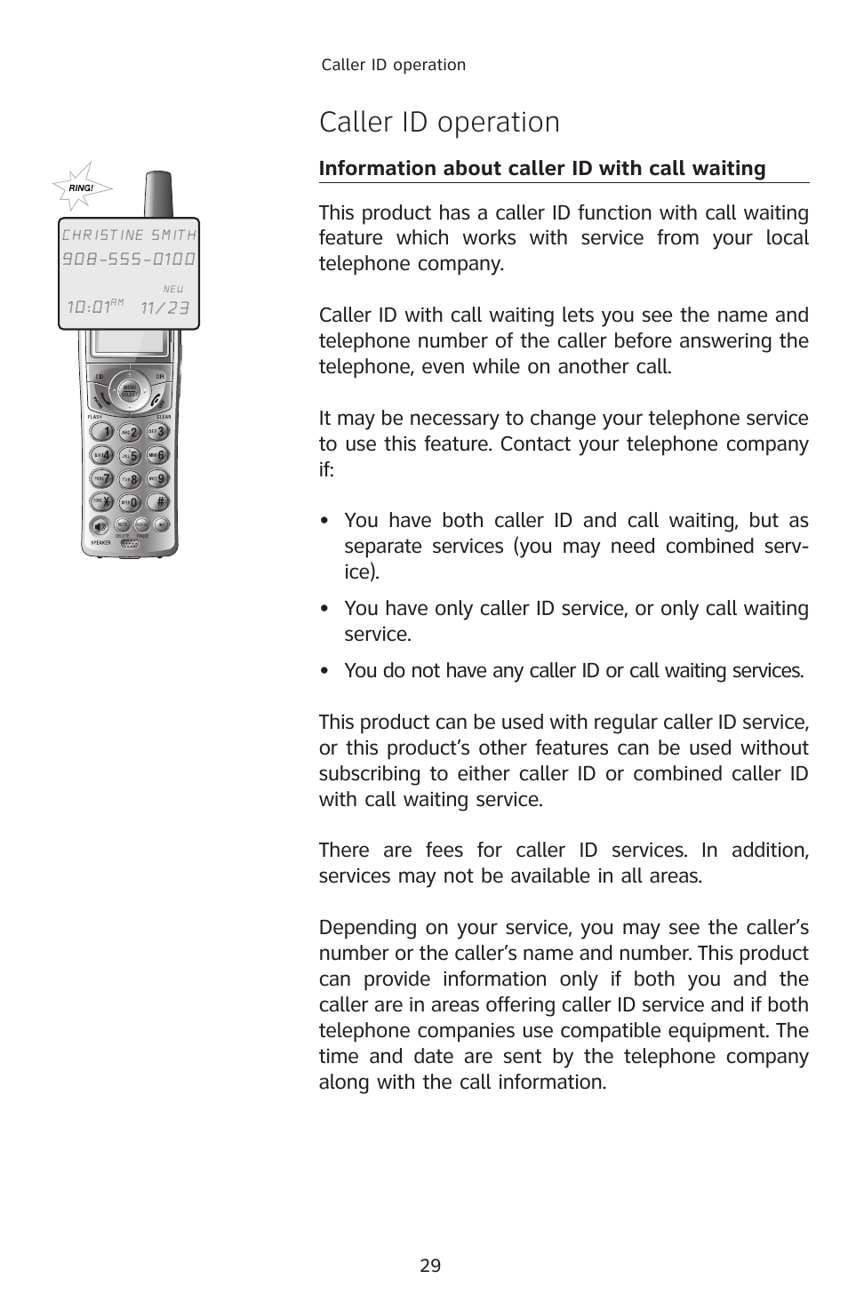 Caller id operation | AT&T E5913B User Manual | Page 32 / 70