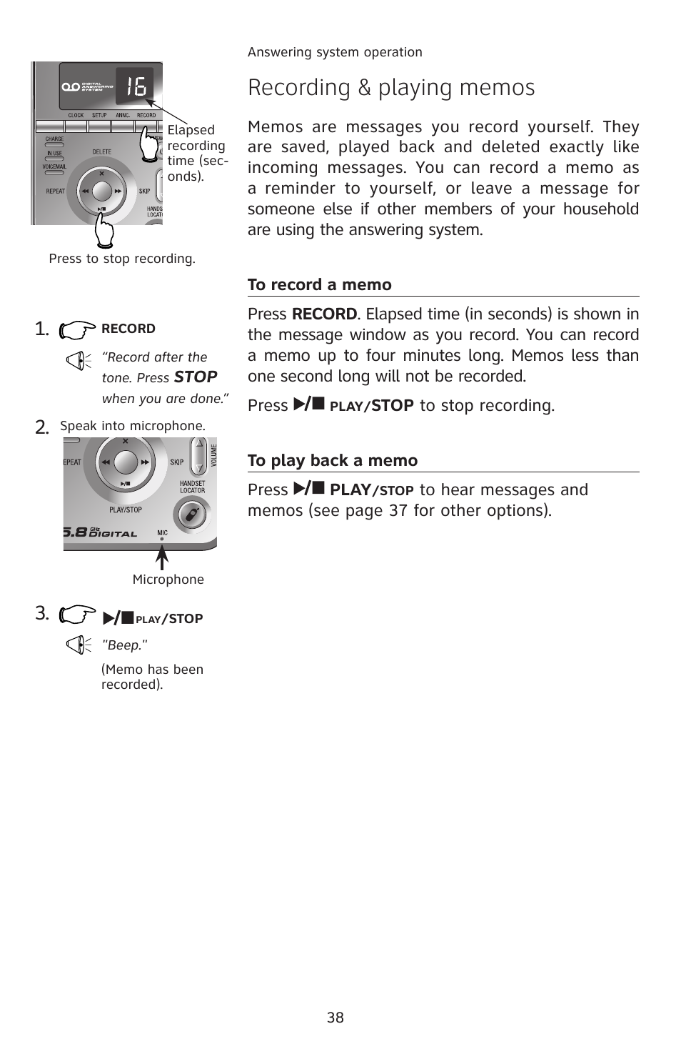 Recording & playing memos, To record a memo, To play back a memo | AT&T E5913B User Manual | Page 41 / 70