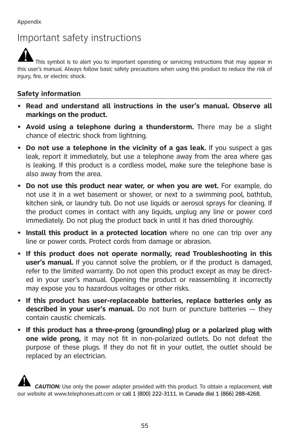 Important safety instructions | AT&T E5913B User Manual | Page 58 / 70