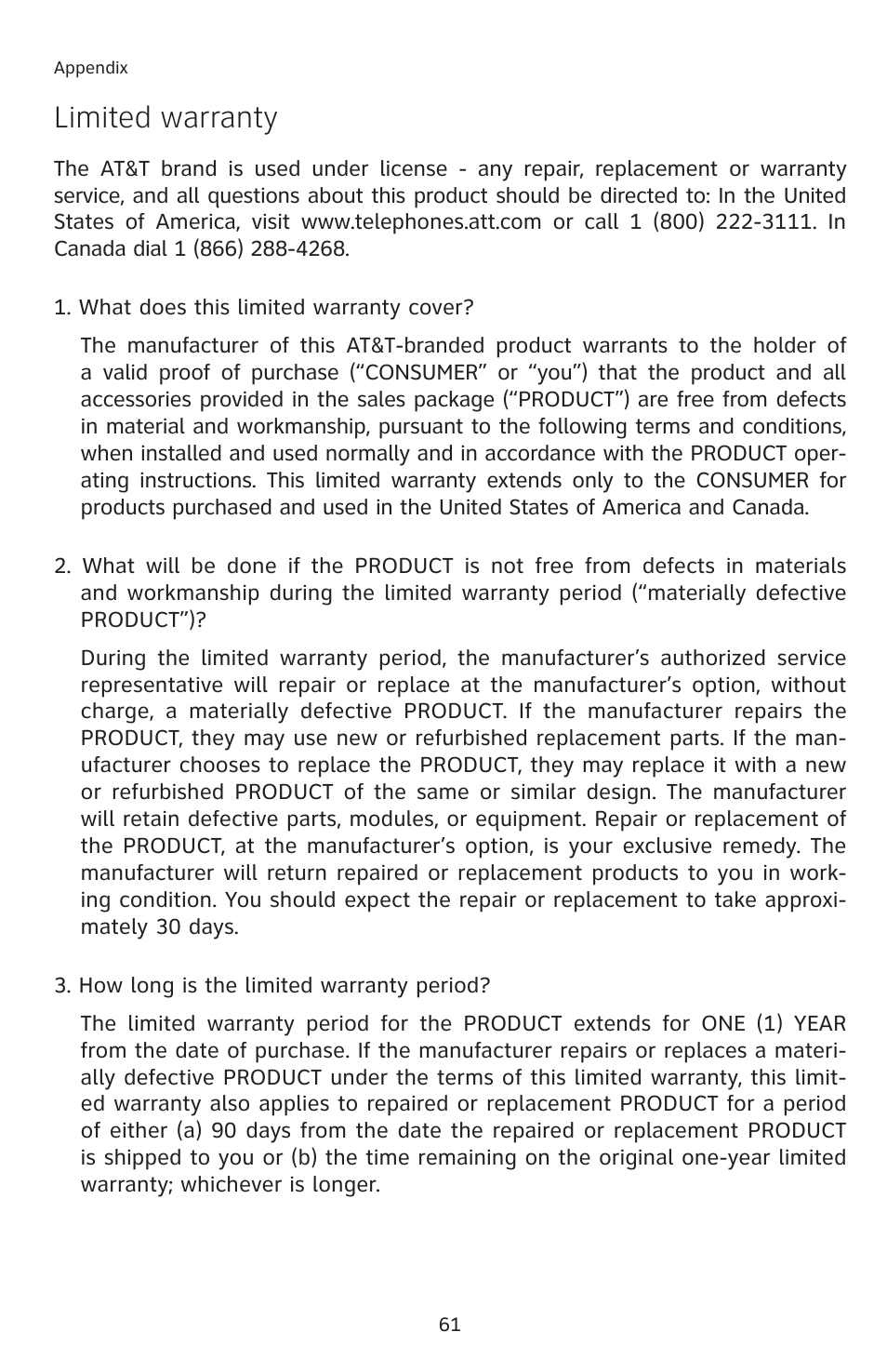 Limited warranty | AT&T E5913B User Manual | Page 64 / 70