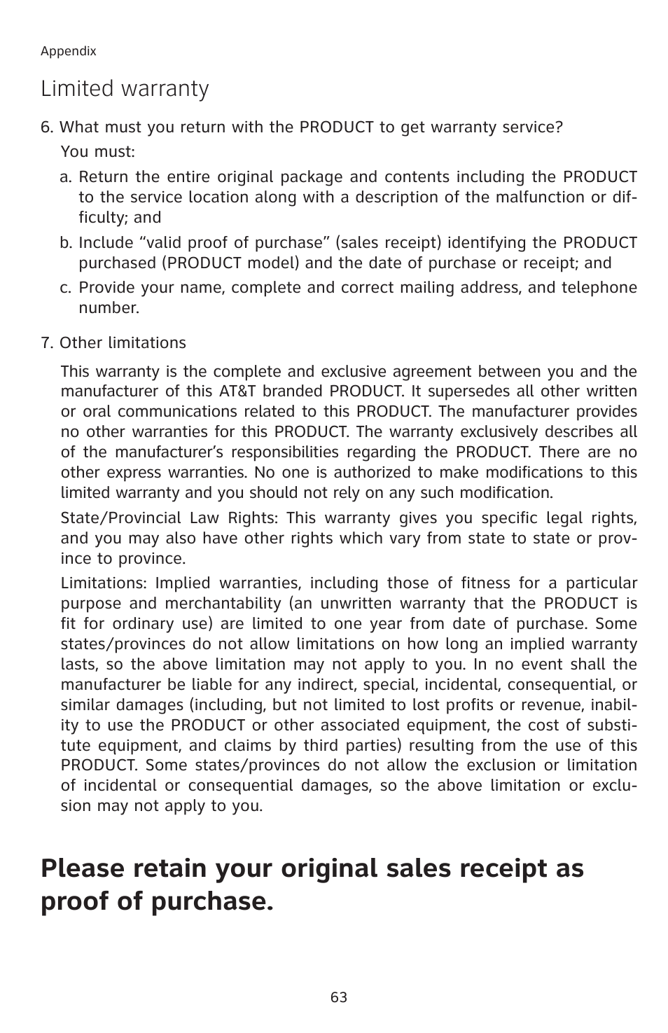 Limited warranty | AT&T E5913B User Manual | Page 66 / 70