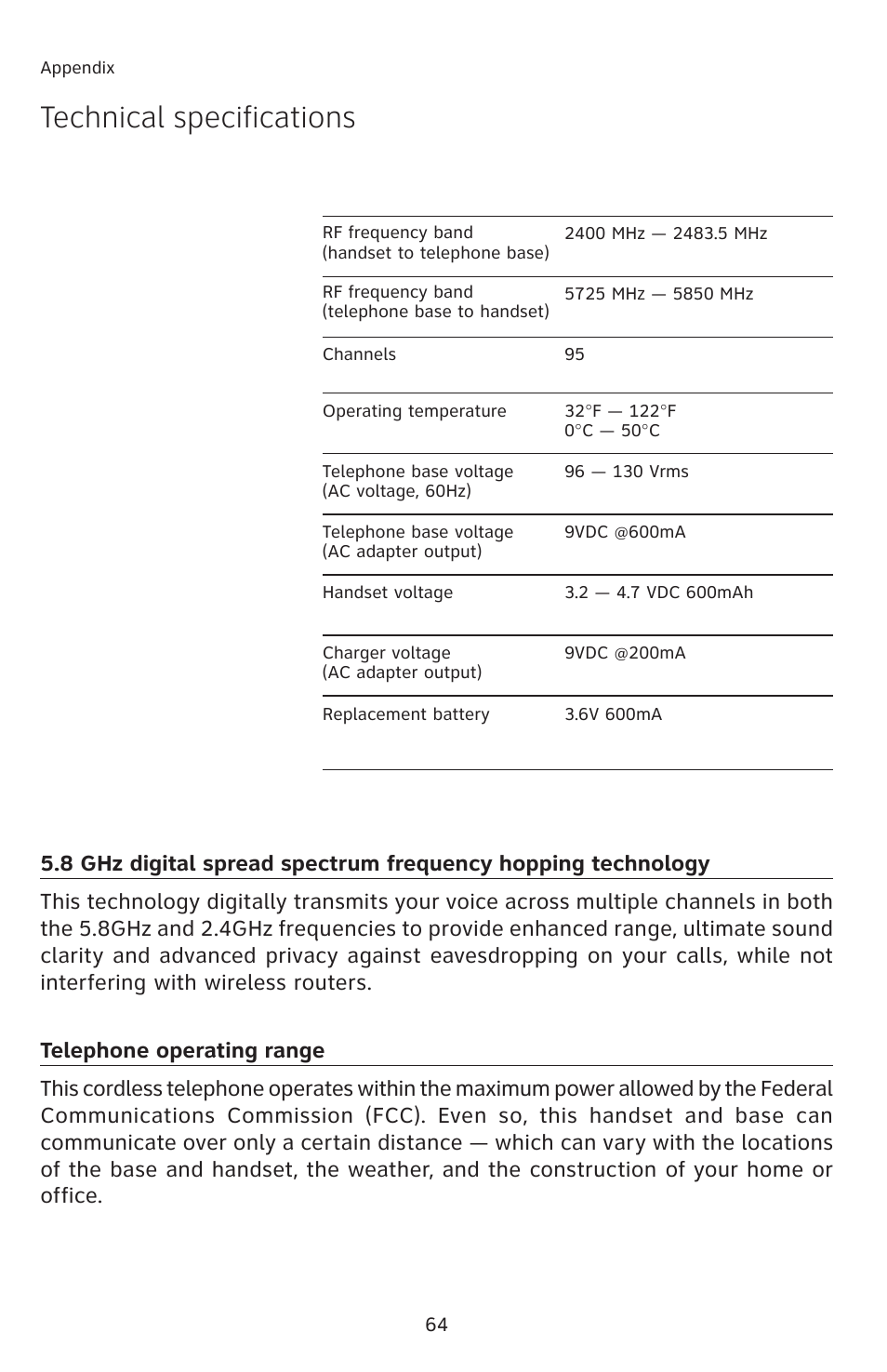 Technical specifications | AT&T E5913B User Manual | Page 67 / 70