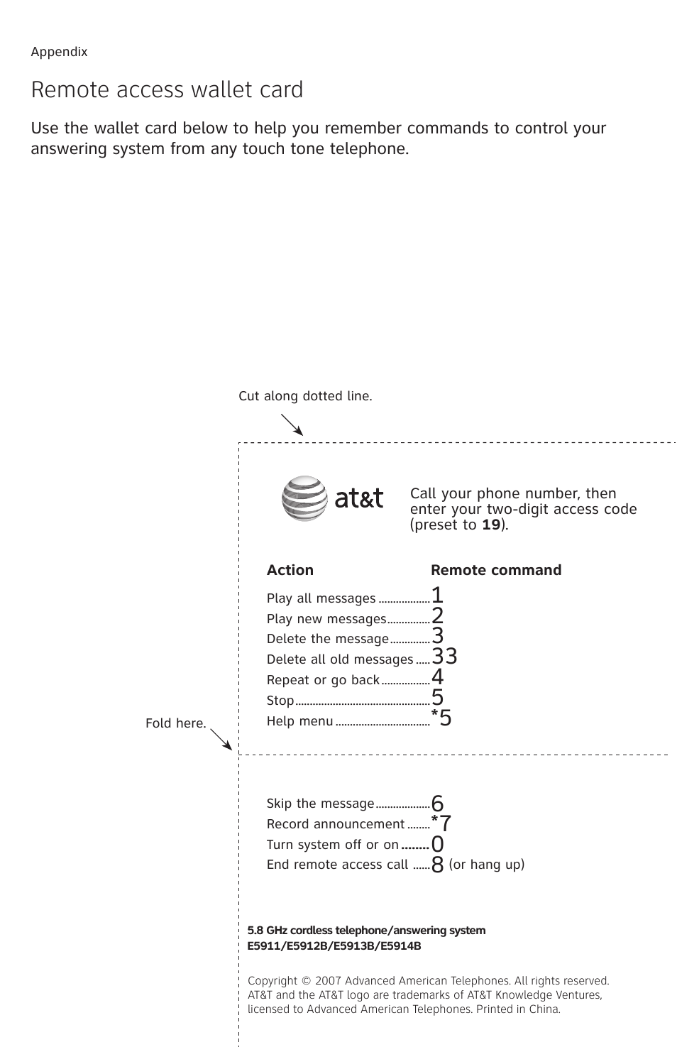 Remote access wallet card | AT&T E5913B User Manual | Page 69 / 70